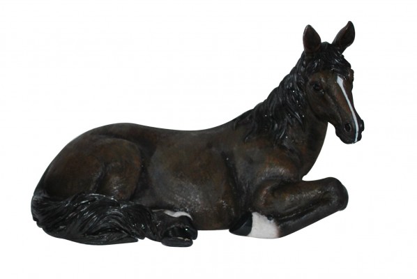 Levensechte beelden Dierenbeelden levensecht Hondje gevlekt 14 cm zittend Paard liggend Stone Lite 26x16  (MI3069)